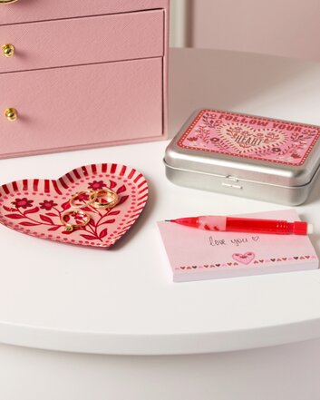 Image of Karma Valentines heart trinket dish and notepad with pen