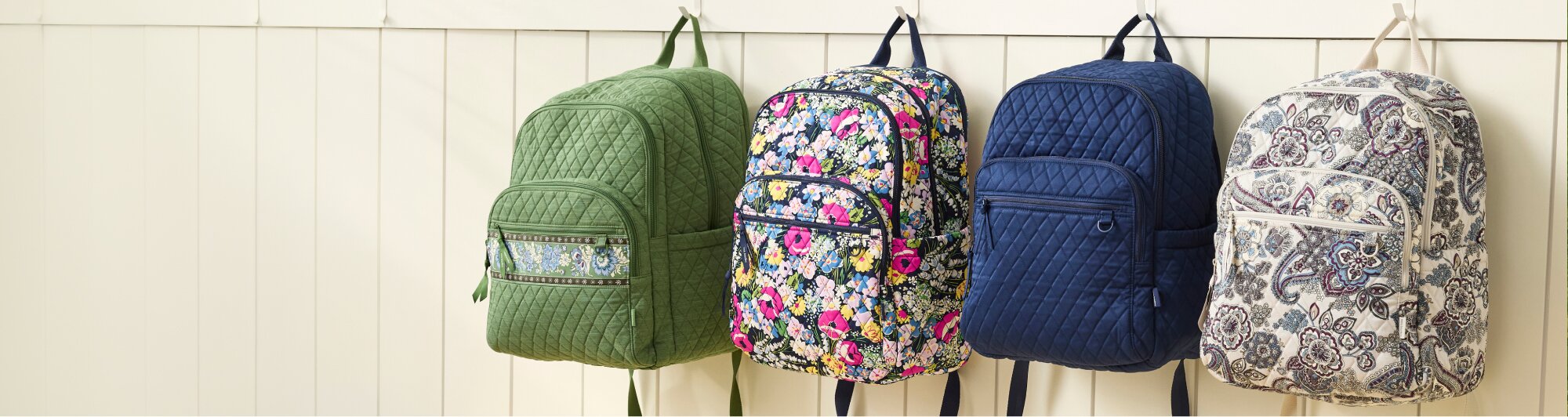 Image of Vera Bradley Backpacks hanging in a school cubby