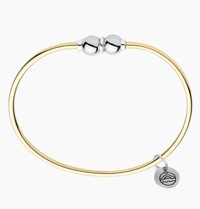 14K gold Cape Cod cuff bracelet with a sterling silver double-ball accent