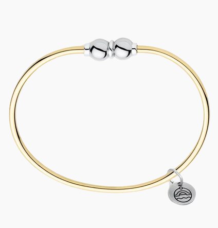 14K gold Cape Cod cuff bracelet with a sterling silver double-ball accent