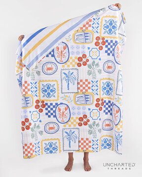 Image of Uncharted Threads Dolce Vita Yellow and Blue Stripes Reversible Towel