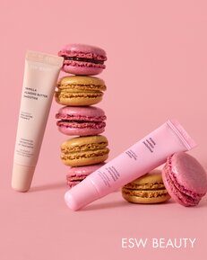 Image of ESW Lip balms with pink macarons