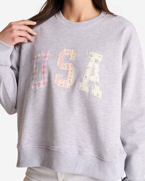 Wishlist Apparel USA Printed Letters Pullover Sweatshirt in Heather Gray