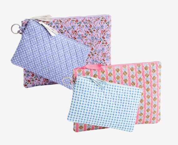 Special Price: $25 Vera Bradley 2-Pouch set in Exclusive Cottage Shells Stripe & Wildflower Sprigs (Reg. $65.95)