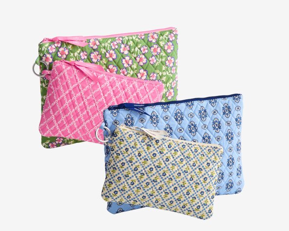 Special Price: $25 Vera Bradley 2-Pouch set in Exclusive Cottage Shells Stripe & Wildflower Sprigs (Reg. $65.95)
