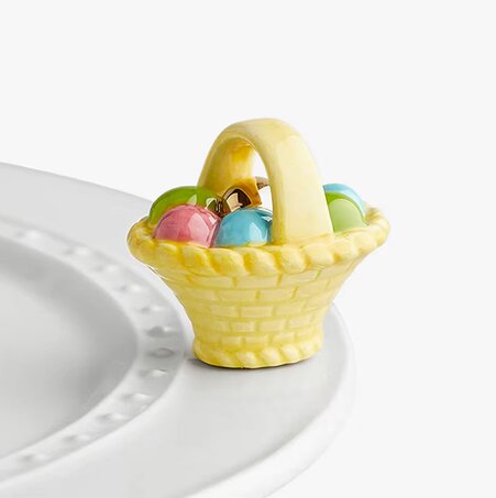 Image of Nora Fleming mini Basket with Eggs Ceramic Platter Ornament