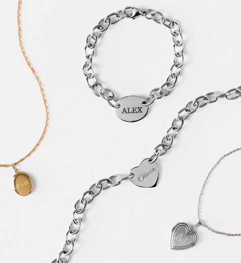 image of engraved necklaces and bracelets