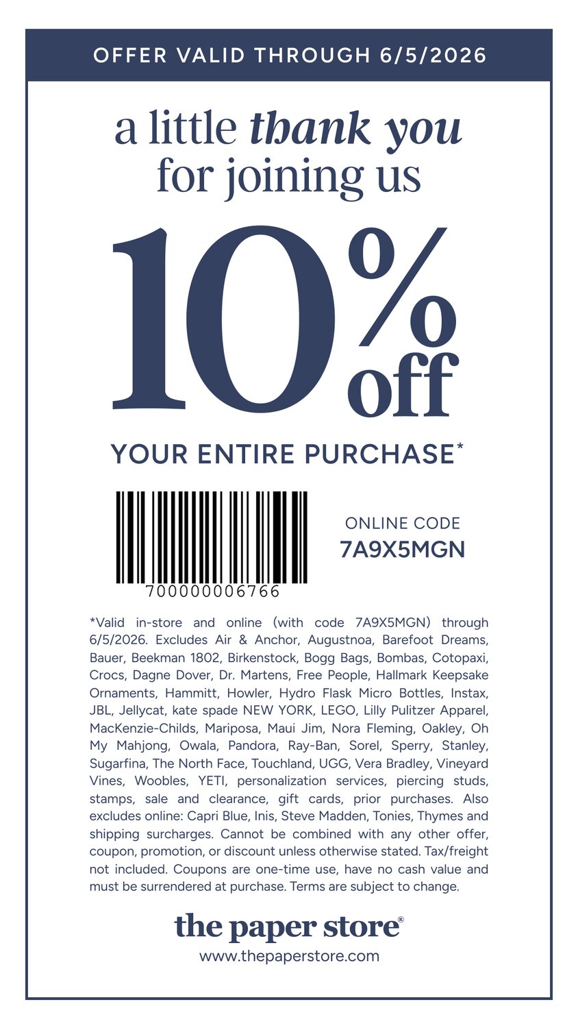 in-store coupon | use code ZXHU9LHH online