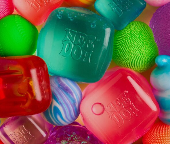 Close up of various squishy toys