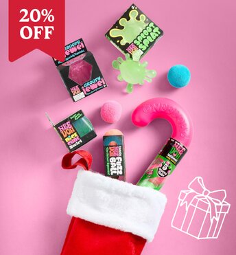 Stocking stuffer gift ideas coming out of a red and white Christmas stocking