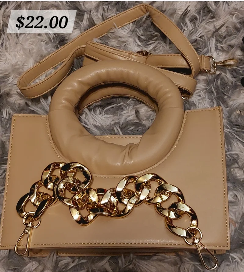 Beige Ring Handle Handbag