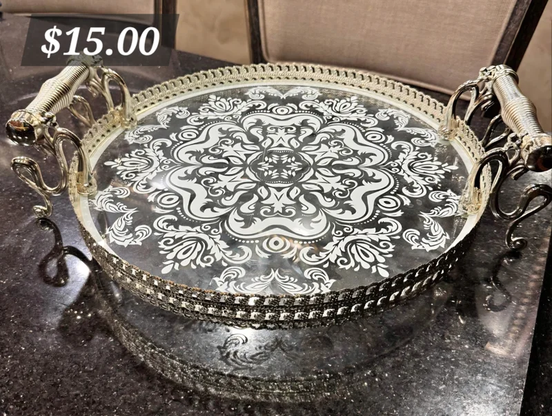Ornate Silver Mirrored Tray