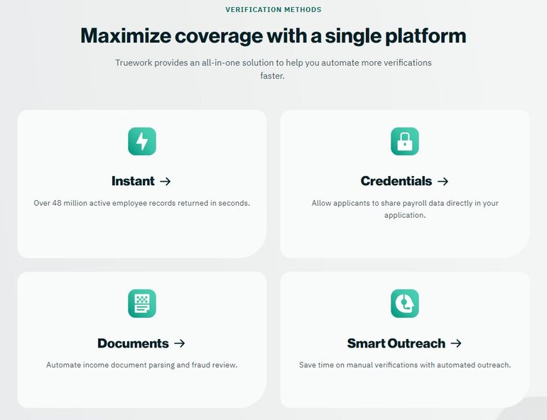 Four ways in which Truework verifies income.