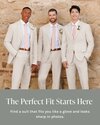 Three groomsmen in tan suits with pink ties.