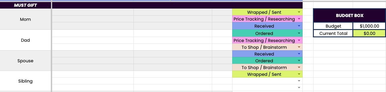 holiday shopping tracker