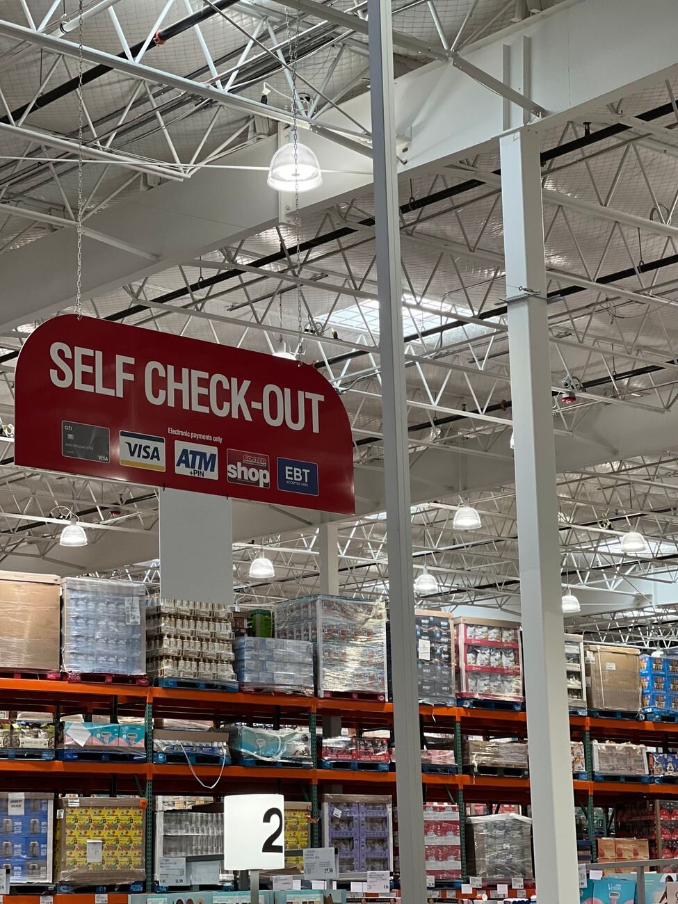 Costco self check out sign