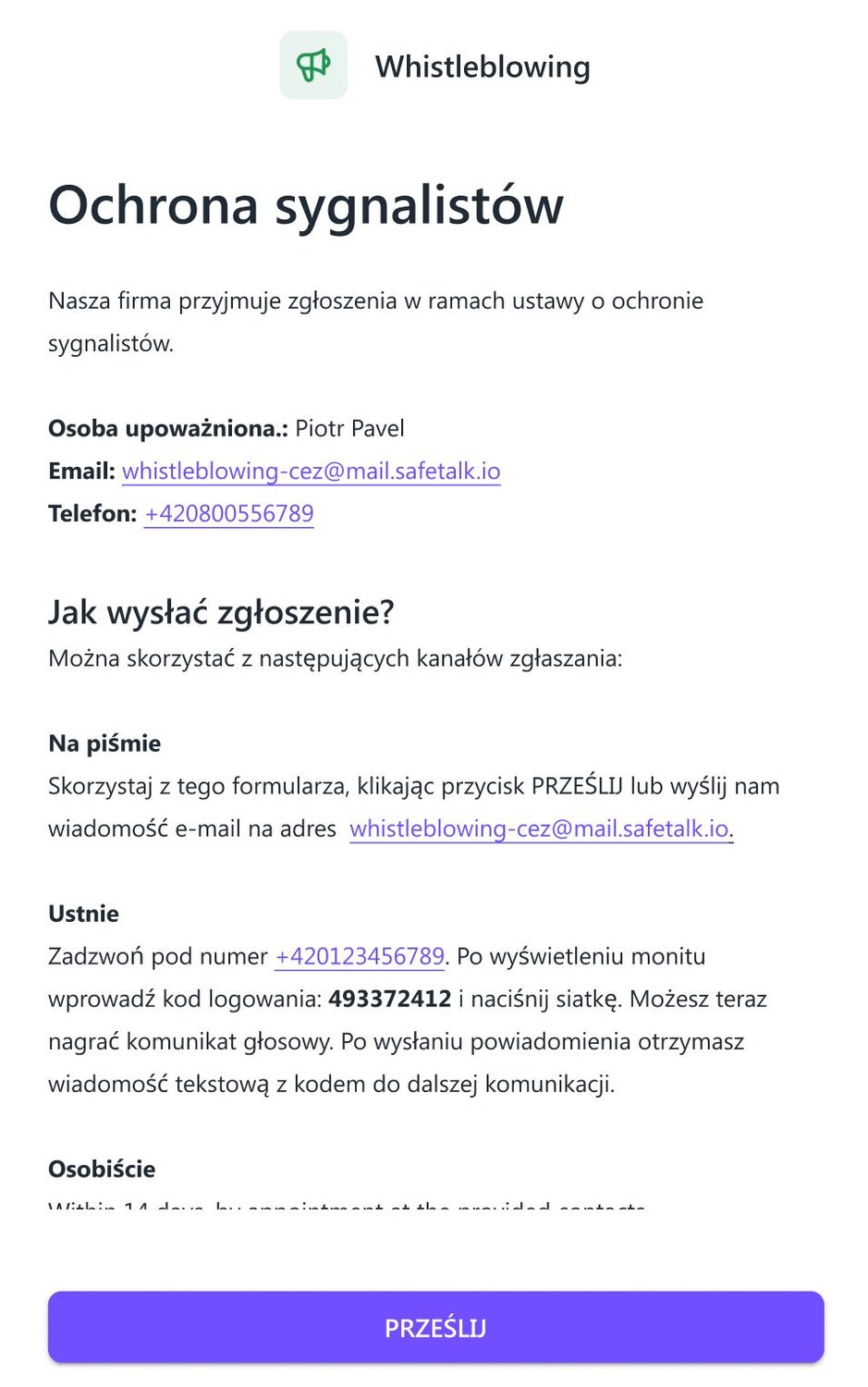 Formularz SafeTalk
