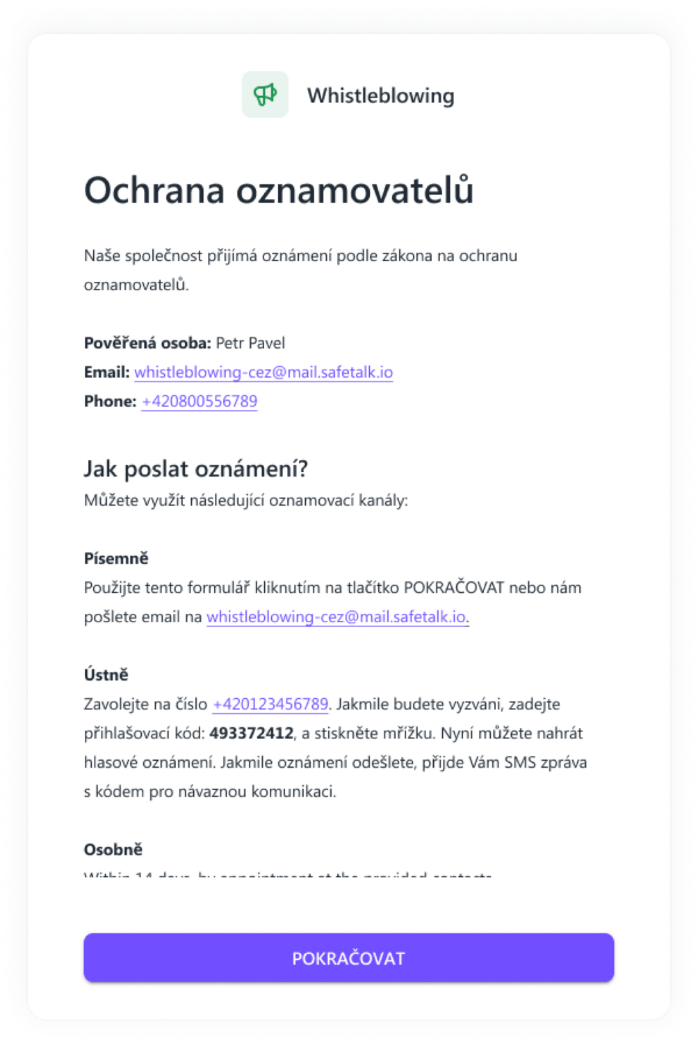 Formulár SafeTalk