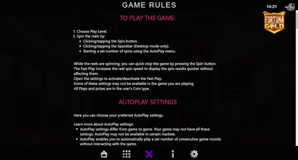 Fortuna Gold slot game rules