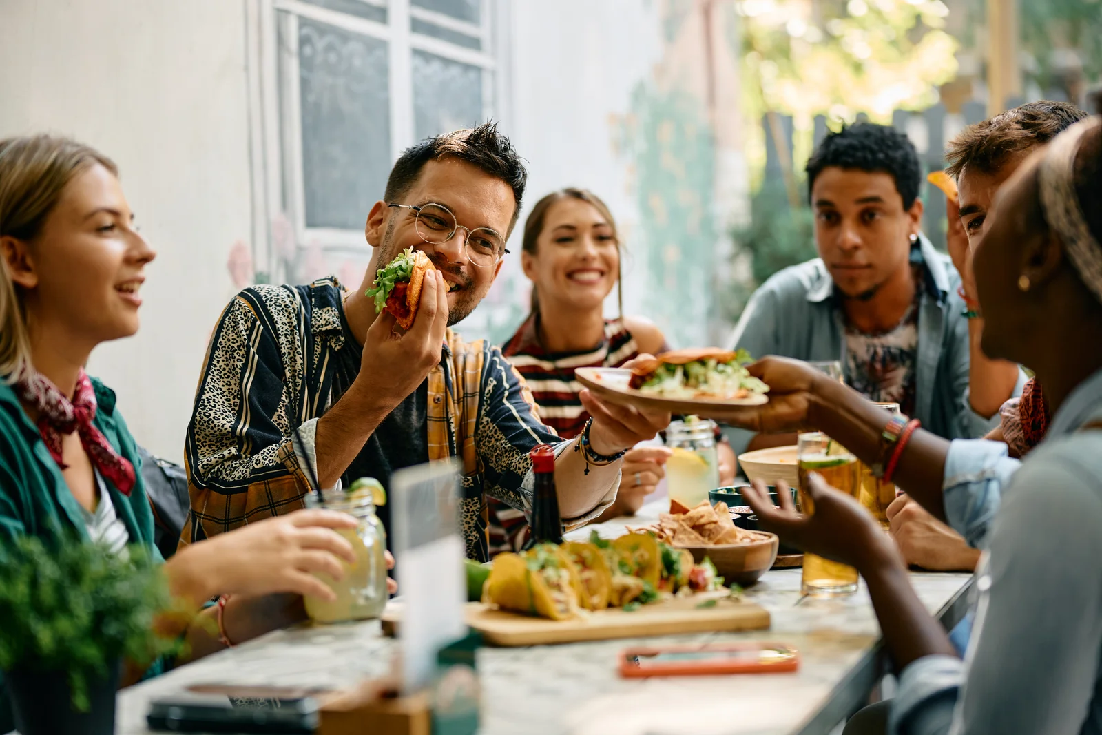 Colleagues sharing lunch together