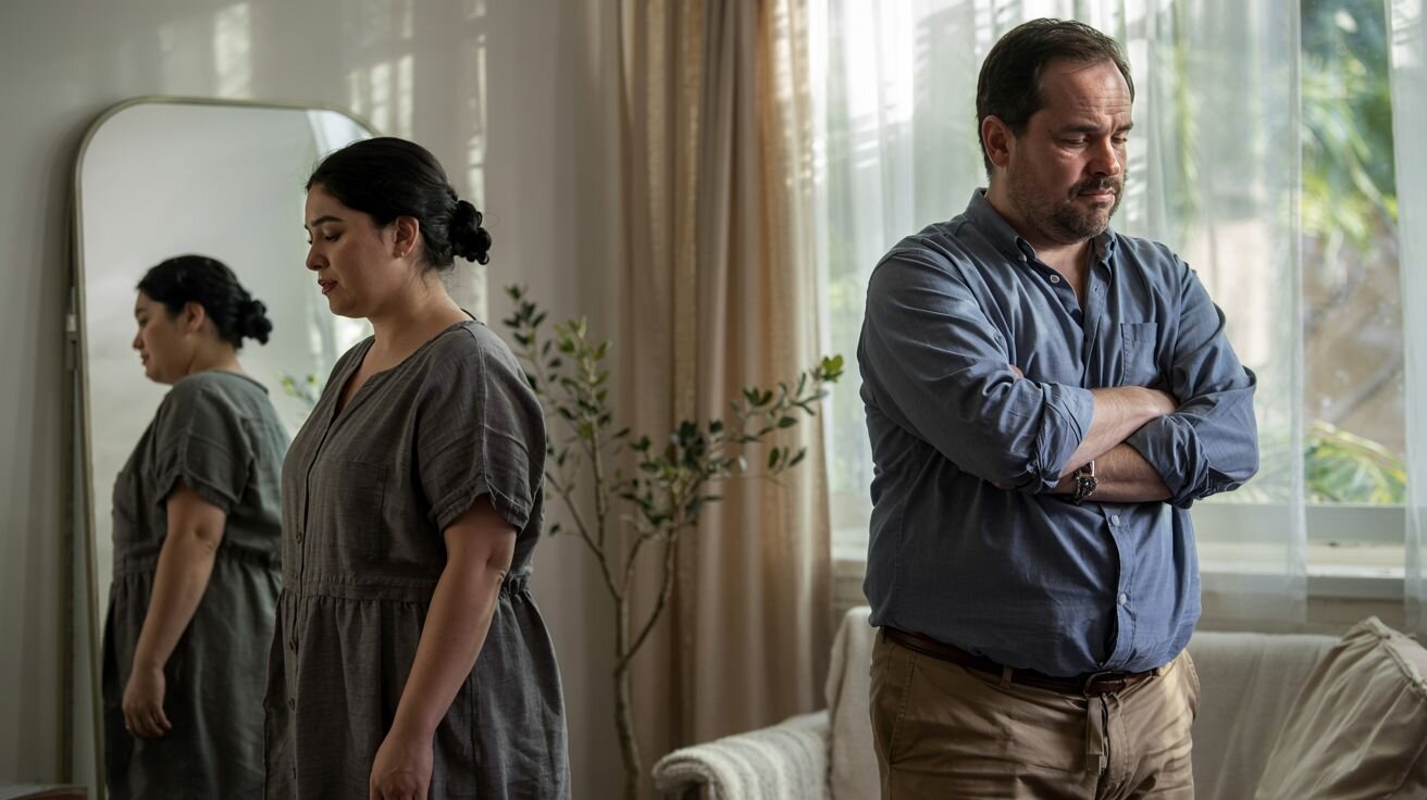 Couple looking stressed and fatigued, reflecting signs of slow metabolism in everyday life.