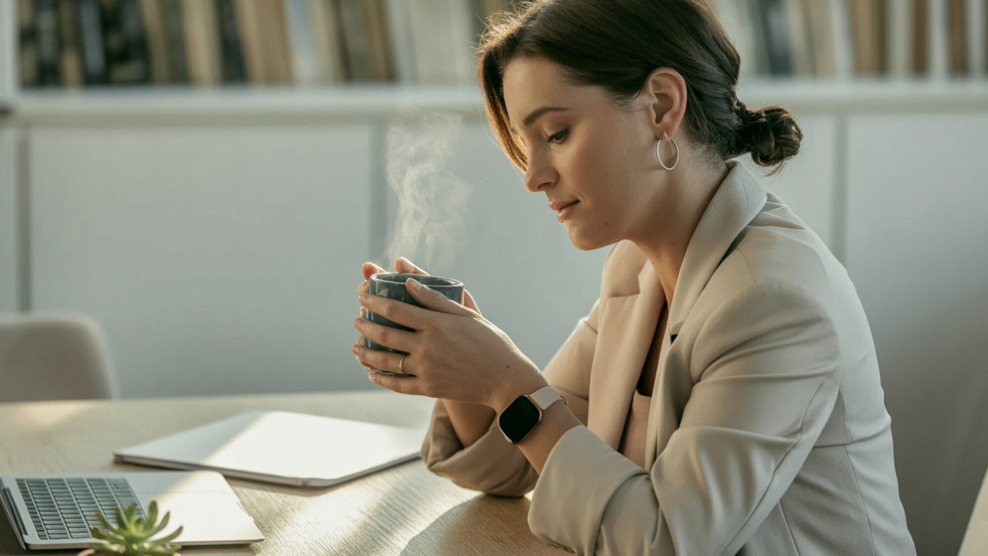 Woman experiencing low energy and fatigue from the negative effects of skipping meals during a busy workday
