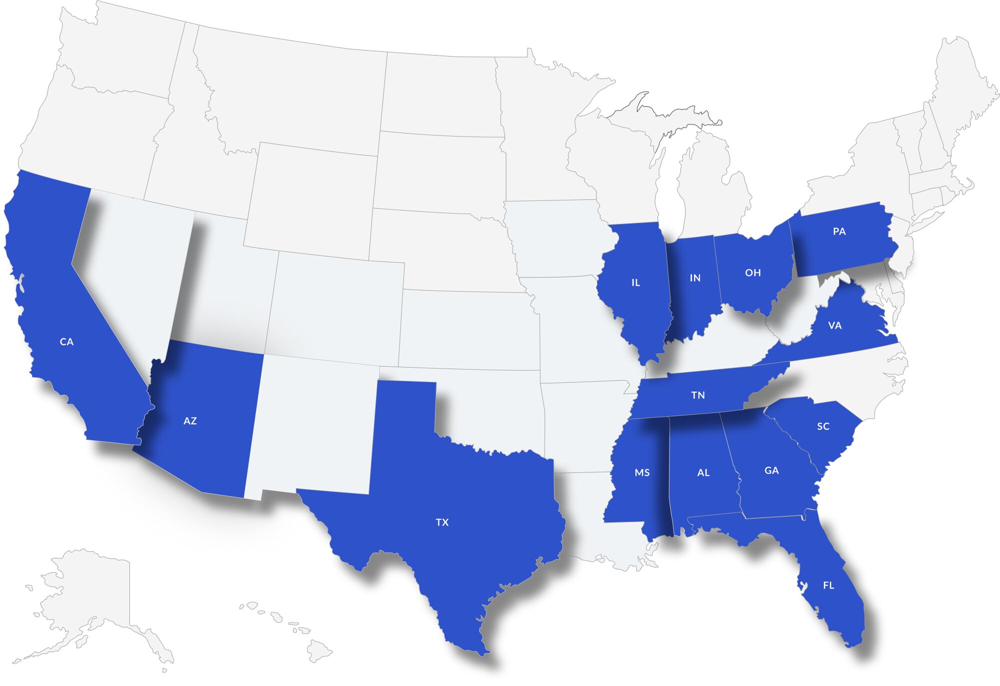 United States map with states First Acceptance serves highlighted.