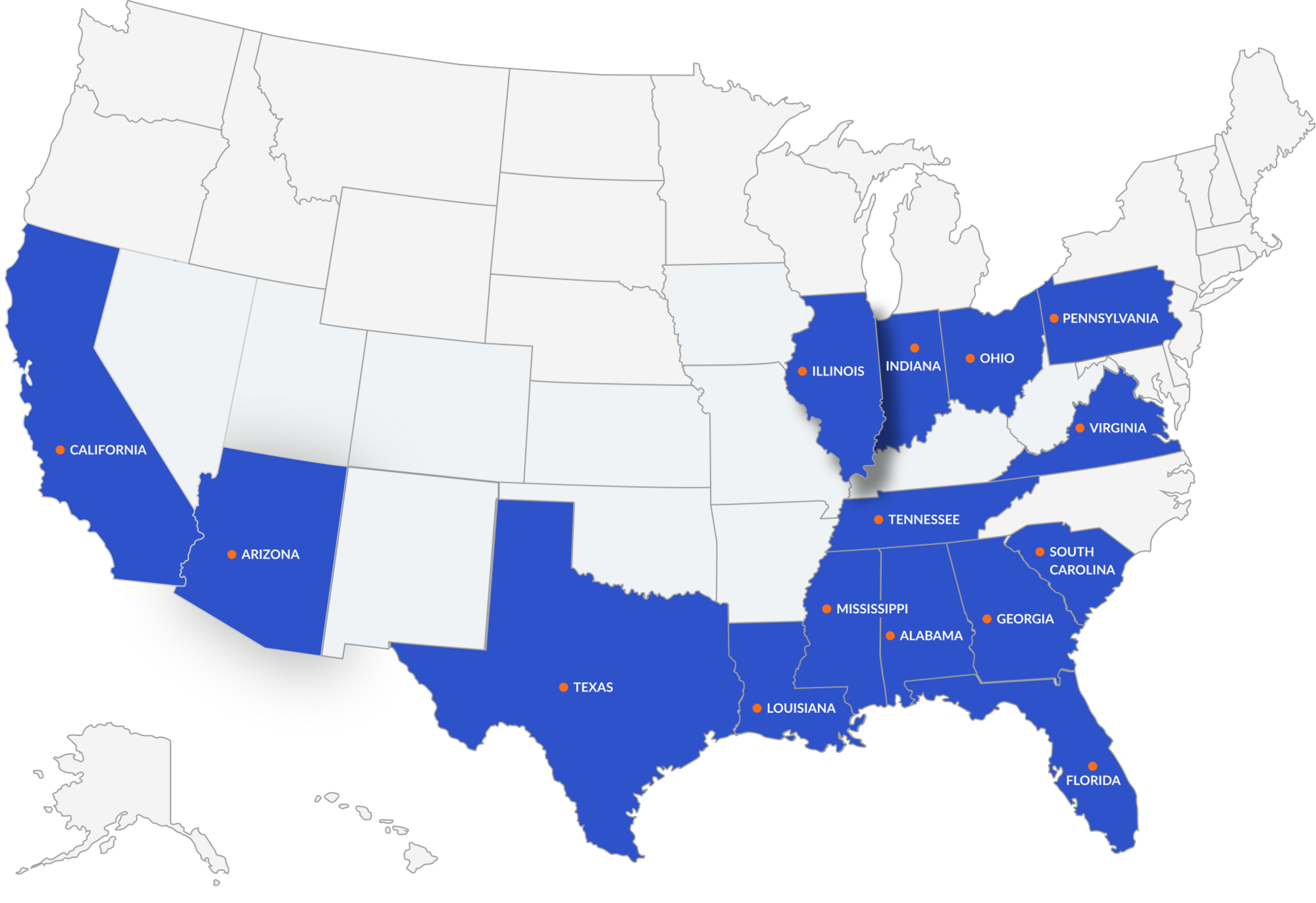 United States map with states First Acceptance serves highlighted.