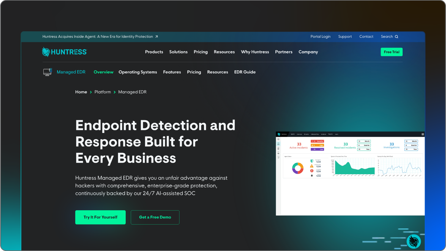 A screenshot of endpoint security software from Huntress.