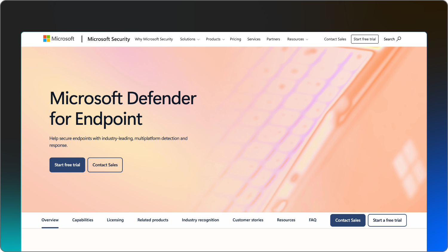 A screenshot of endpoint security software from Microsoft.