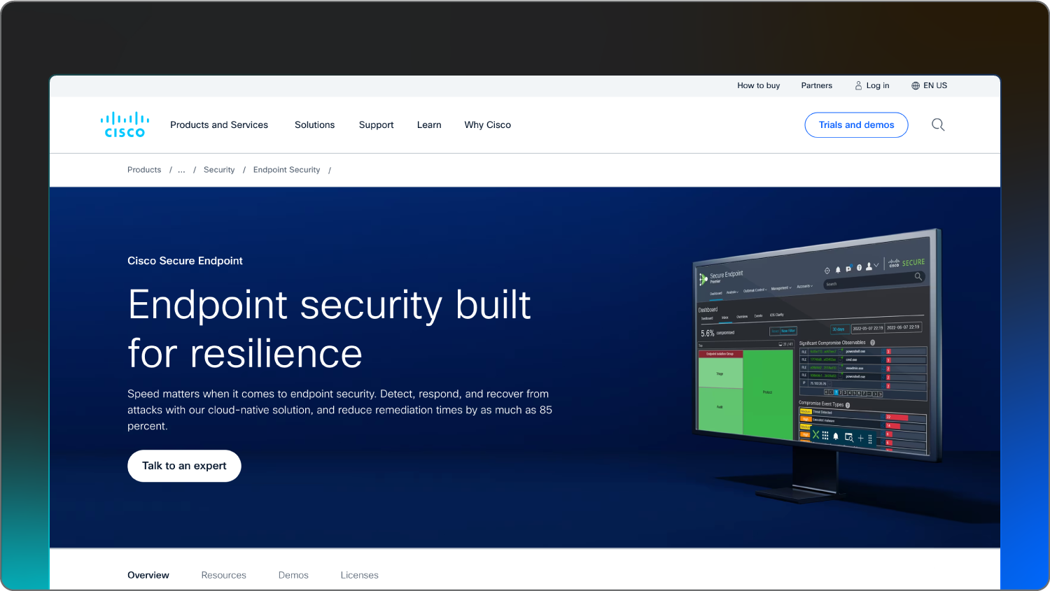 A screenshot of endpoint security software from Cisco.
