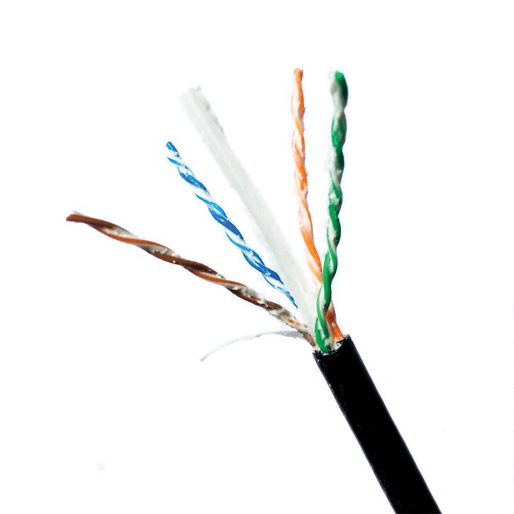 category 6+ unshielded outdoor gel-coated cable with a black cable jacket