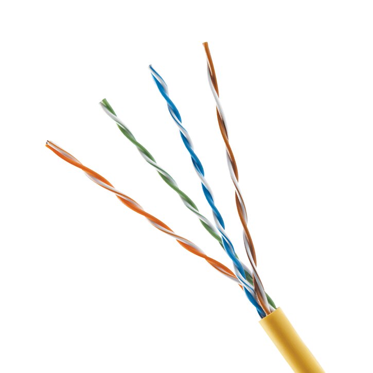 category 5e unshielded cable with a yellow cable jacket