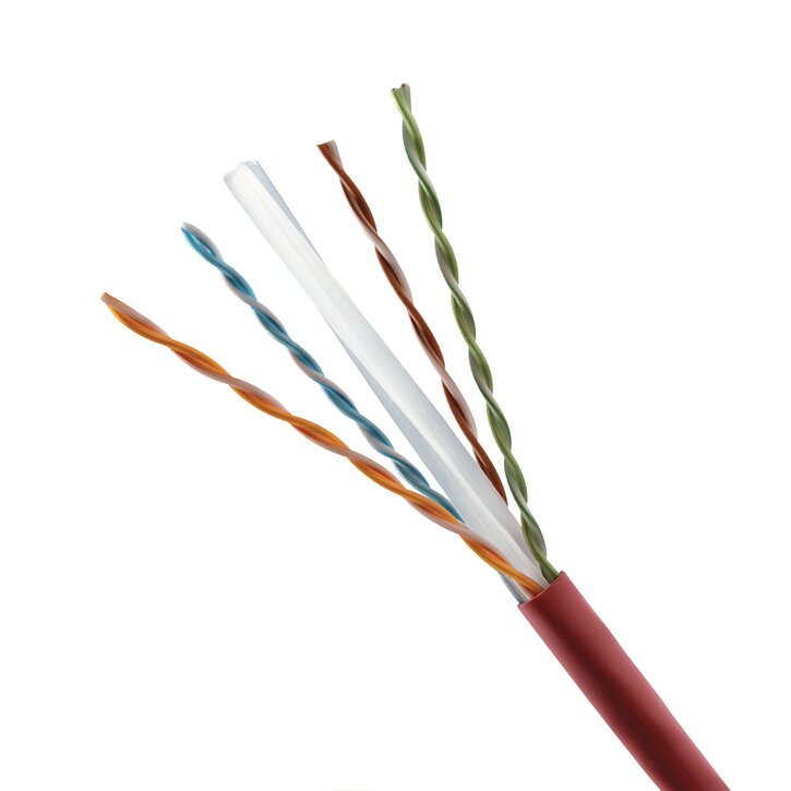 category 6+ unshielded cable with a red cable jacket