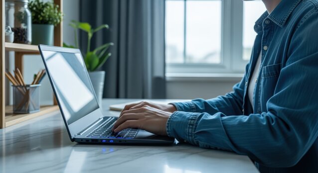 person using laptop to work from home