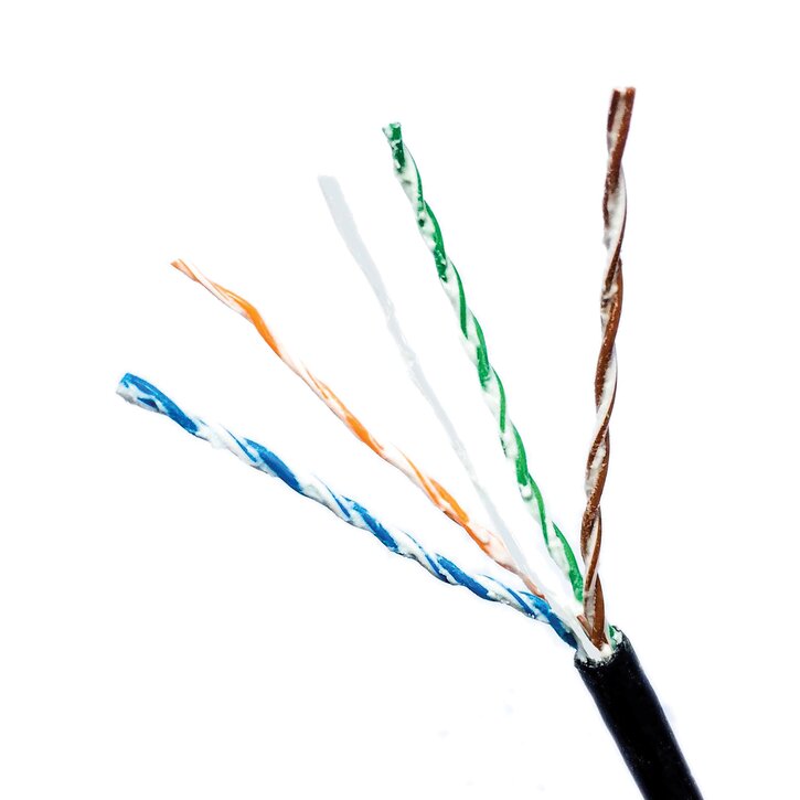 category 5e unshielded outdoor gel-coated cable with a black cable jacket