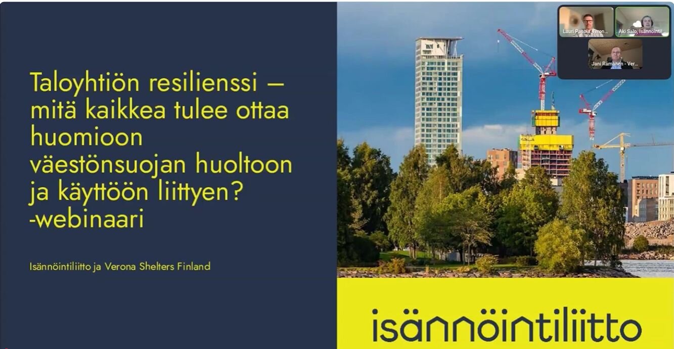 Isännöintiliiton ja Verona Shelters Finlandin yhteiswebinaari syksyllä 2025 koskien taloyhtiön resilienssiä