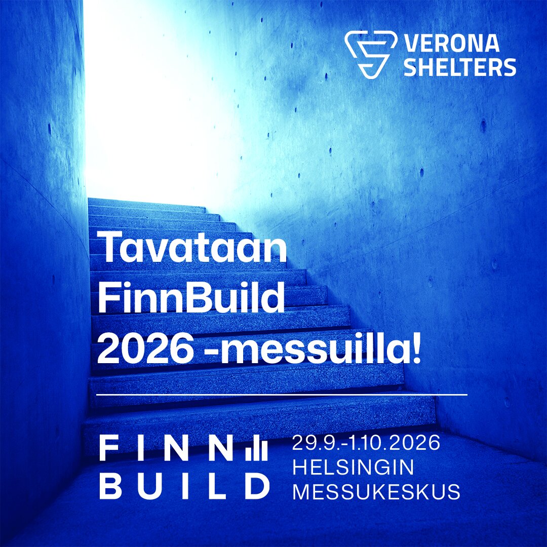 Verona Shelters mukana FinnBuild 2026 -messuilla Helsingissä 29.9.–1.10.2026. Tule tapaamaan meitä osastolle 7d140