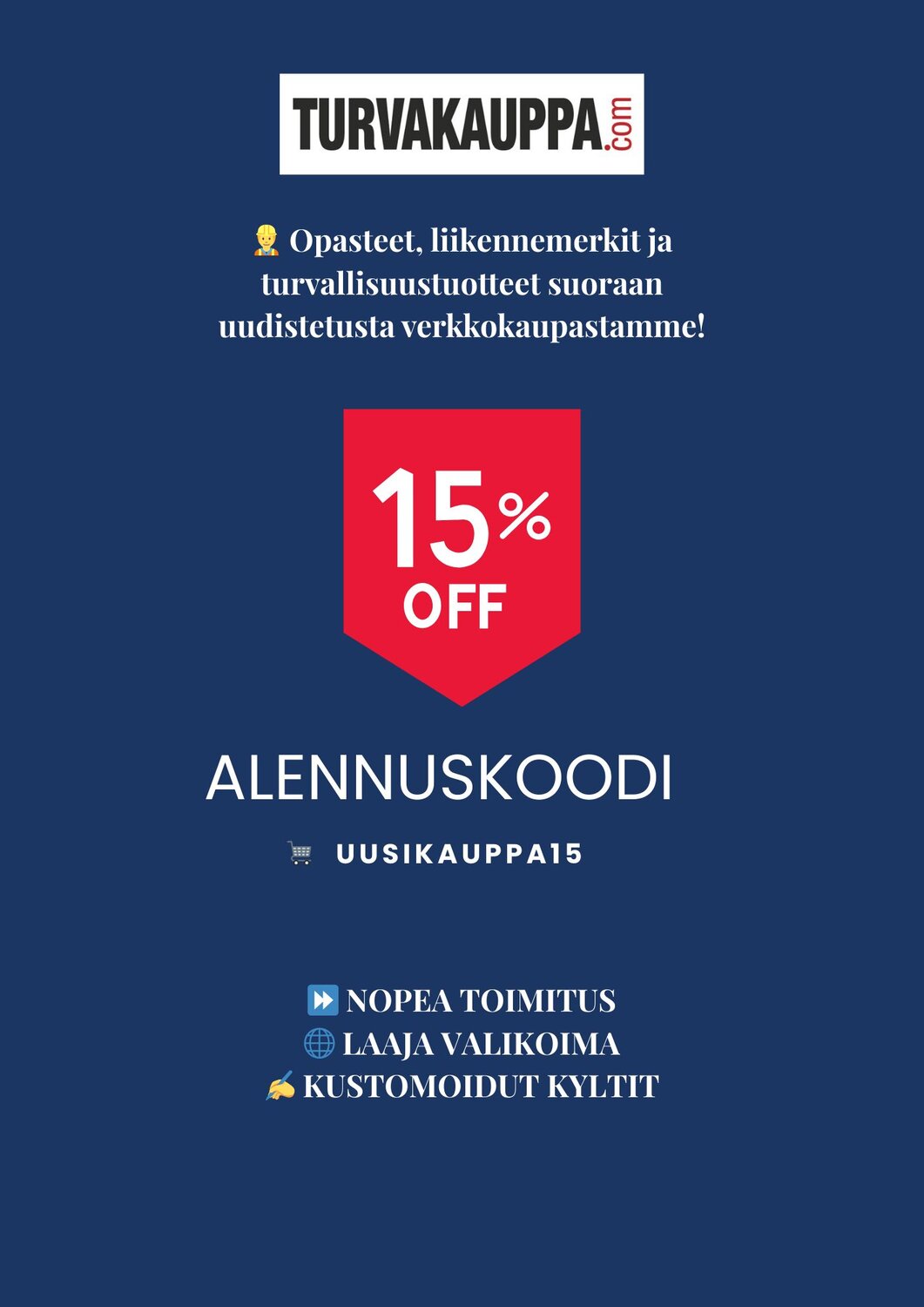 Tervetuloa ostoksille – Saat -15 % alennuksen ensimmäisestä tilauksestasi!