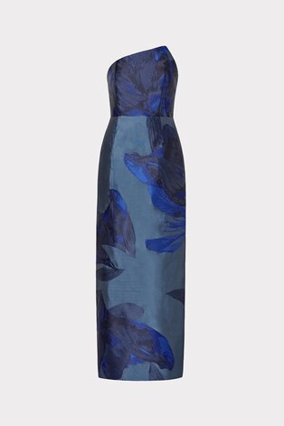 blue printed midi dress
