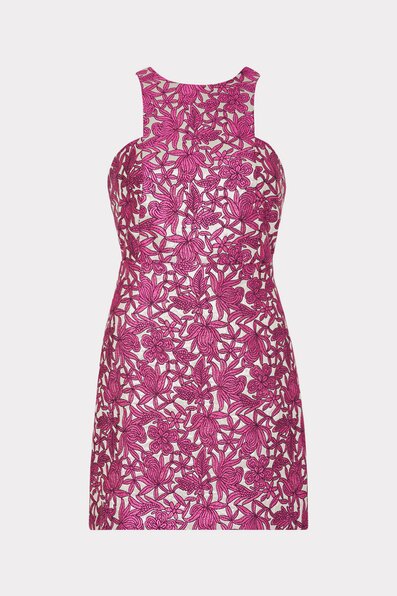 floral jacquard pink mini dress