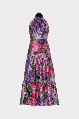 Halter neck midi dress with multi color florals