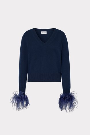 Navy feather cuff sweater