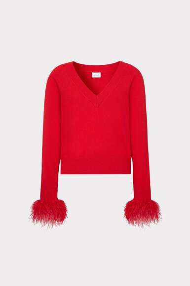 Red feather cuff sweater