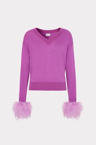 Purple sweater with feather cuff