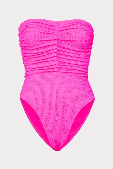 Pink textured ruched one piece