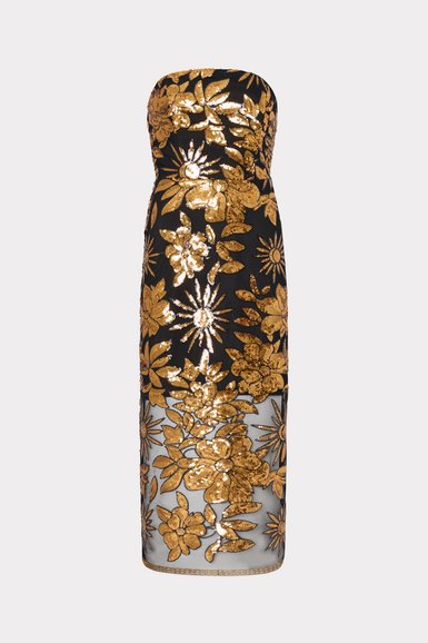 Strapless floral sequins dress