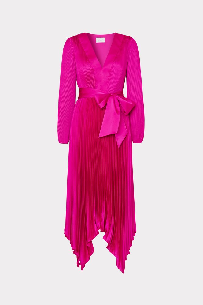Shop the Liora Satin Pleated Dress from MILLY's Wedding Guest Dress Shop