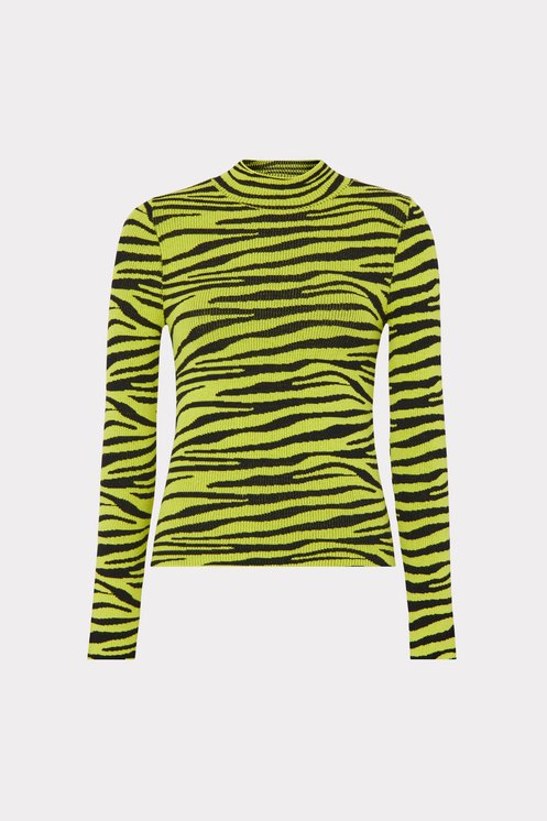 Shop the Zebra Fitted Mock Neck Top from MILLY