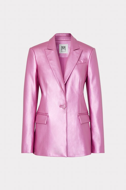 Shop the Alexa Vegan Leather Blazer in Metallic Pink from MILLY